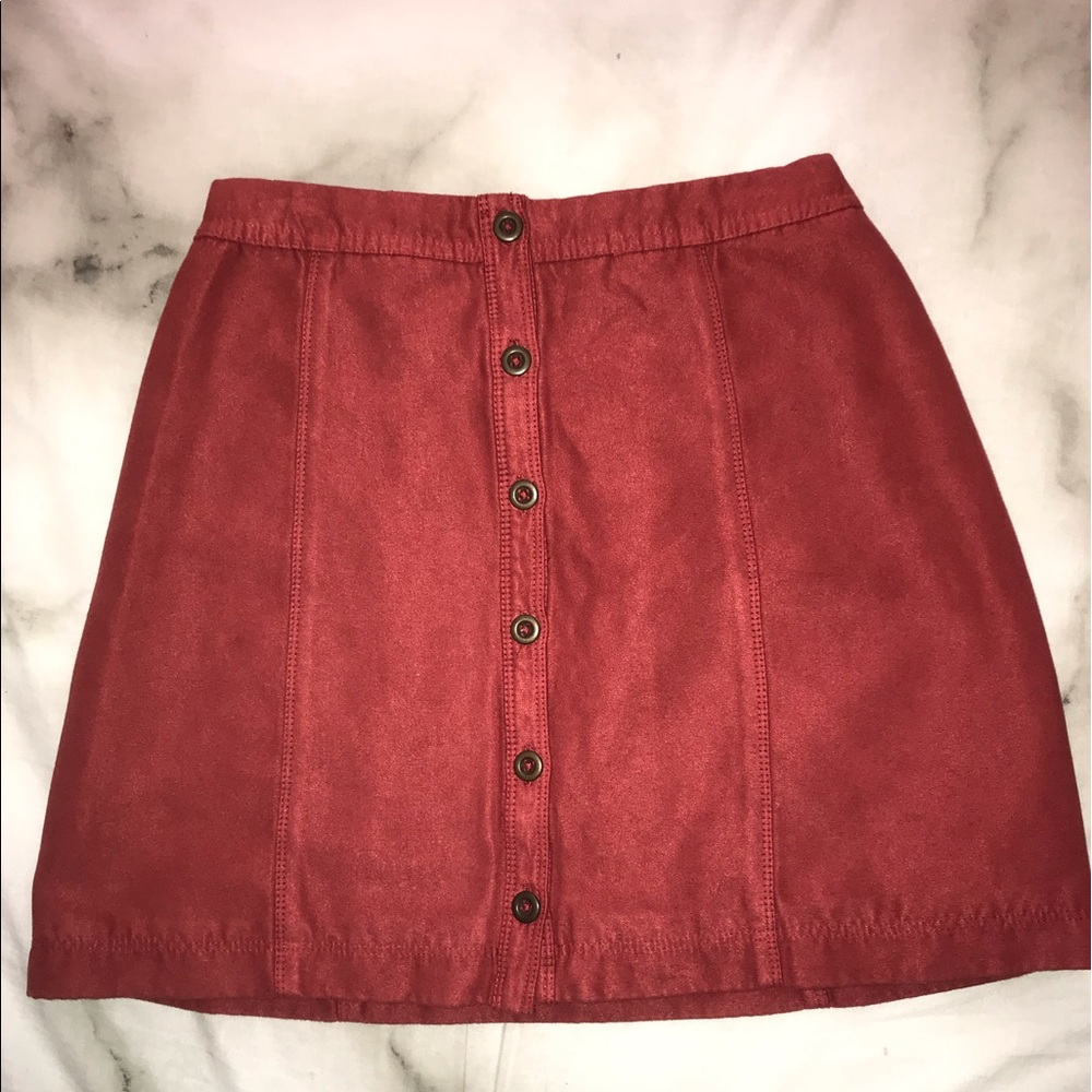 Button Down Suede Mini Skirt